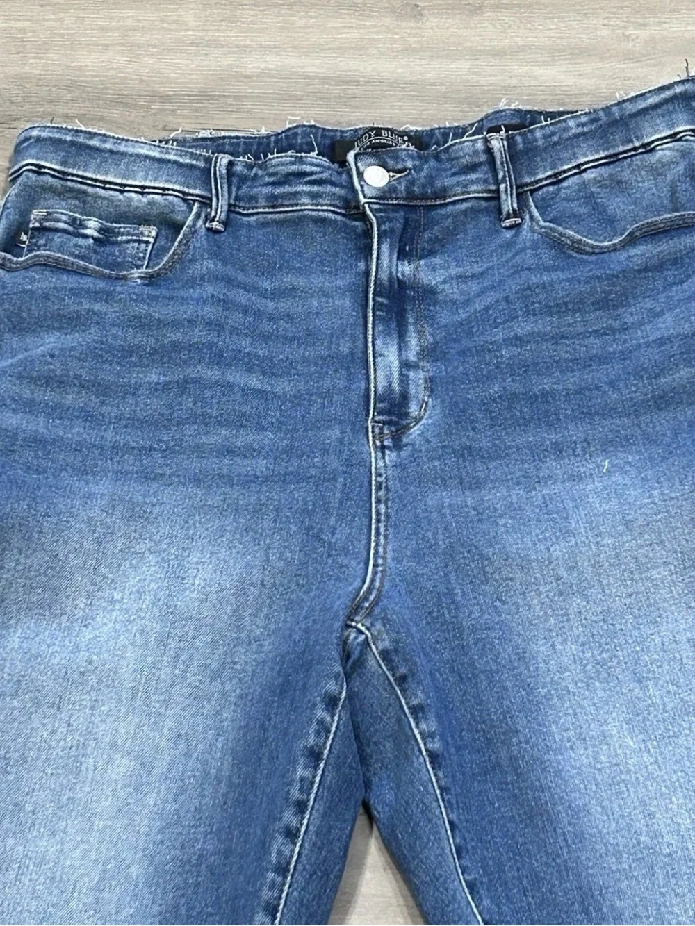 Judy Blue High Rise Wide Leg Jeans 3XL Jumpsuit Style Raw Waist Frayed Blue 34